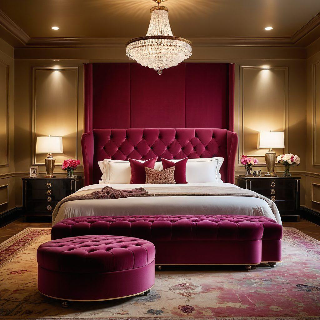 A sophisticated, opulent bedroom setting with an open jewelry box revealing luxurious, discreetly designed erotic toys, blending elegance with allure. Ambient lighting highlights the sleek, stylish designs of the items while maintaining a refined, tasteful atmosphere. painting. vibrant colors. warm lighting.